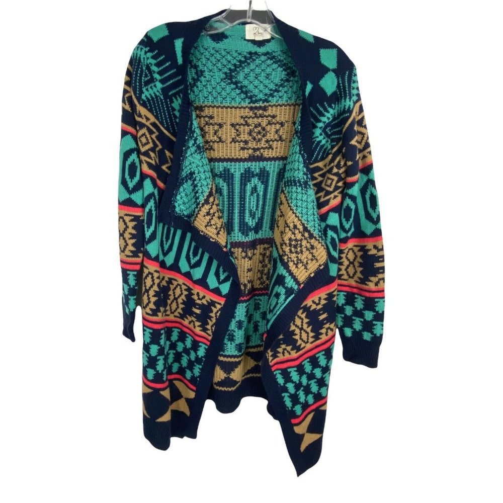 Love Womens Sweater Size M/L Blue Coral Long Sleeve Aztec Western Oversize